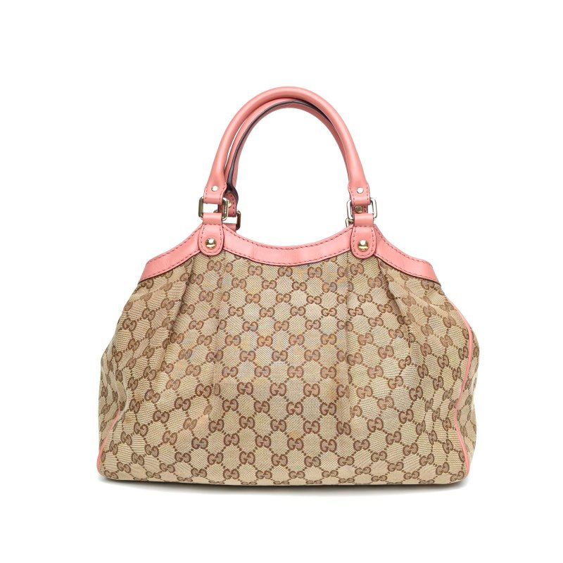 GUCCI 拼色帆布淺金扣SukeyLogo吊墜手提單肩包肩背包-2