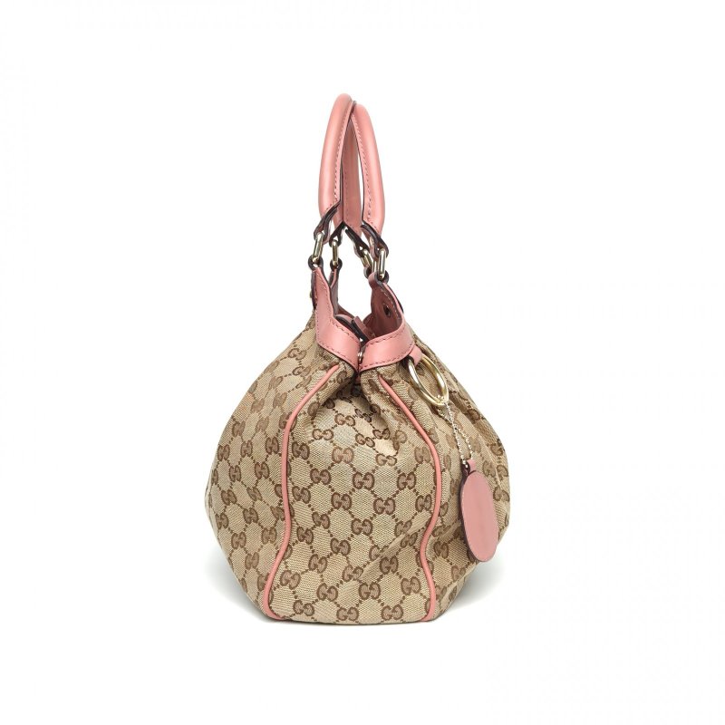 GUCCI 拼色帆布淺金扣SukeyLogo吊墜手提單肩包肩背包-3