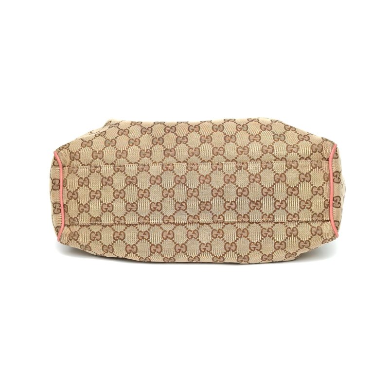 GUCCI 拼色帆布淺金扣SukeyLogo吊墜手提單肩包肩背包-4