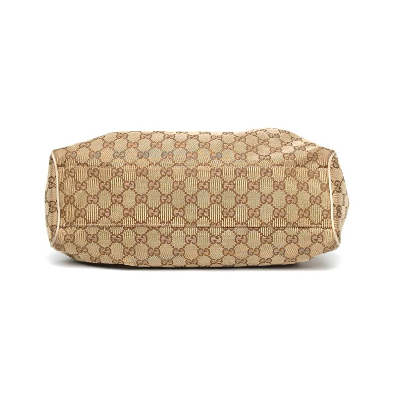 GUCCI 老花帆布淺金扣SukeyLogo吊墜手提單肩包肩背包-4