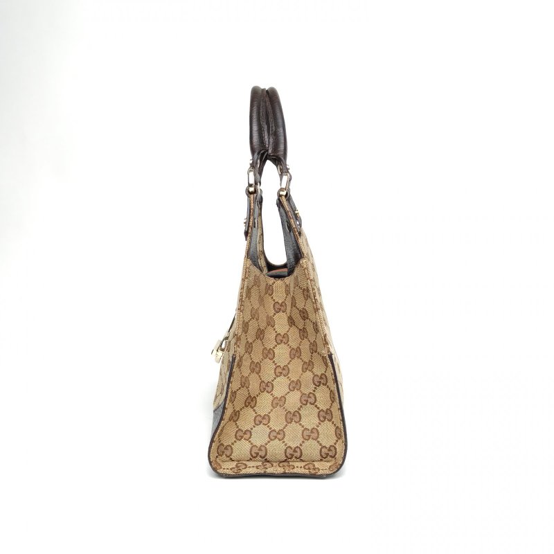 GUCCI 烏木色牛皮帆布淺金扣中古Jackie腋下包手提包/肩背包-1