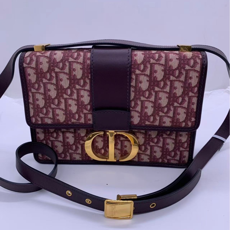 二手Dior/迪奧 酒紅色老花蒙田30單肩斜挎包 尺寸24×17cm 19年編碼-0