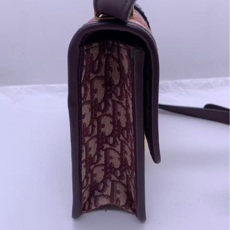 二手Dior/迪奧 酒紅色老花蒙田30單肩斜挎包 尺寸24×17cm 19年編碼-2