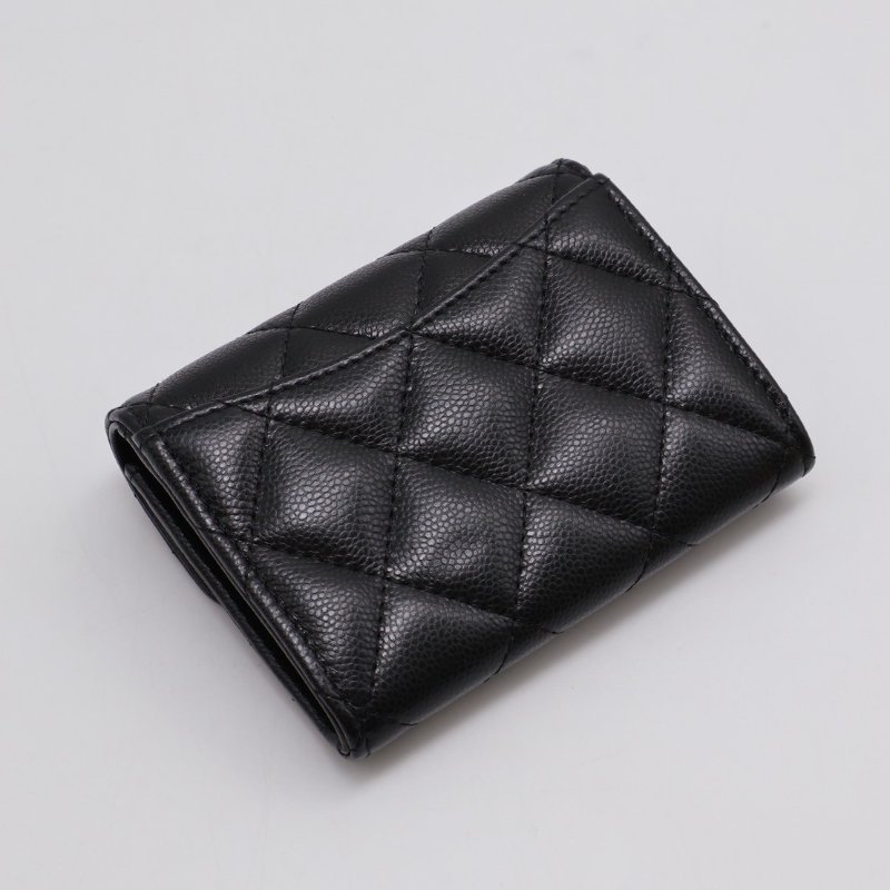 CHANEL 經典粒面牛皮雙層口蓋卡包 - 黑金-1