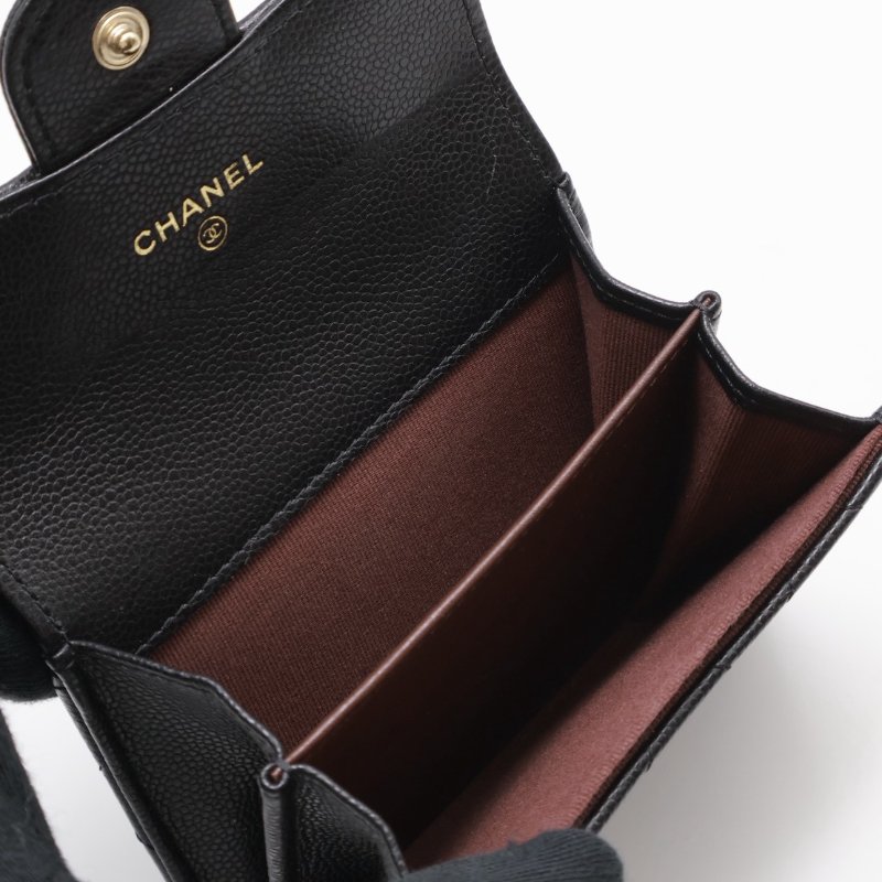 CHANEL 經典粒面牛皮雙層口蓋卡包 - 黑金-2