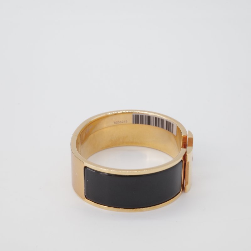 Hermès 愛馬仕 Clic Clac H 寬版 黑色琺瑯 金色 金屬 手環 手鐲-4