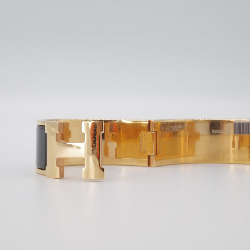 Hermès 愛馬仕 Clic Clac H 寬版 黑色琺瑯 金色 金屬 手環 手鐲-7