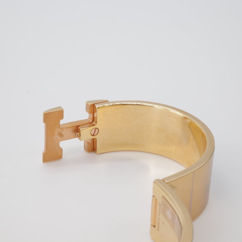 Hermès 愛馬仕 Clic Clac H 寬版 黑色琺瑯 金色 金屬 手環 手鐲-8