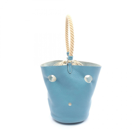 愛馬仕 Mangeoire MM 單肩包，Clemence 皮革，藍色牛仔布，二手，女士，帶五金配件