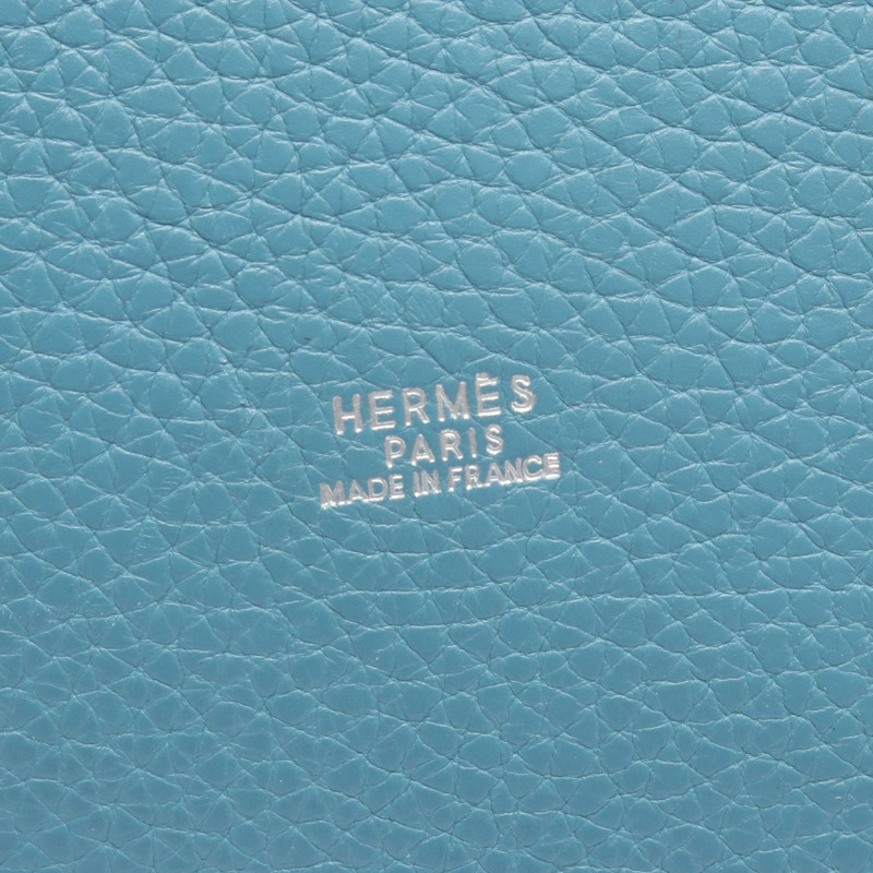 愛馬仕 Mangeoire MM 單肩包，Clemence 皮革，藍色牛仔布，二手，女士，帶五金配件-3