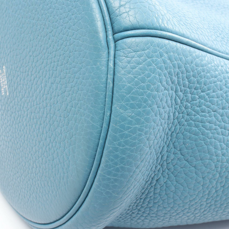 愛馬仕 Mangeoire MM 單肩包，Clemence 皮革，藍色牛仔布，二手，女士，帶五金配件-8