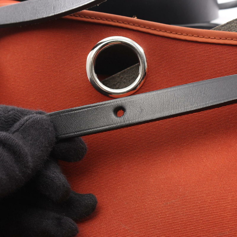 愛馬仕 Herbag Zip PM 單肩手提包，帆布皮革，黑色，磚紅色，二手，帶五金配件-9