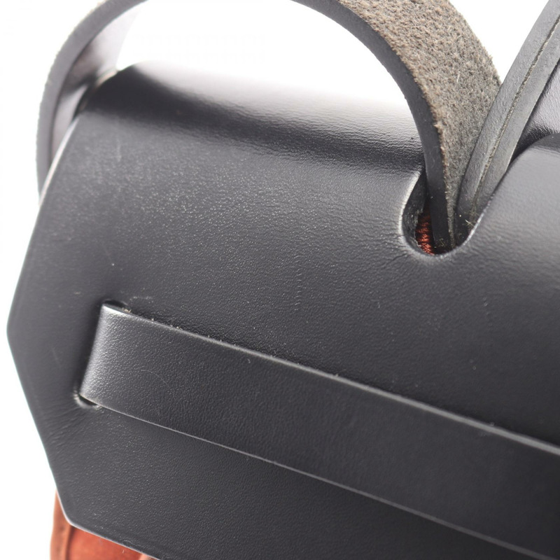 愛馬仕 Herbag Zip PM 單肩手提包，帆布皮革，黑色，磚紅色，二手，帶五金配件-12