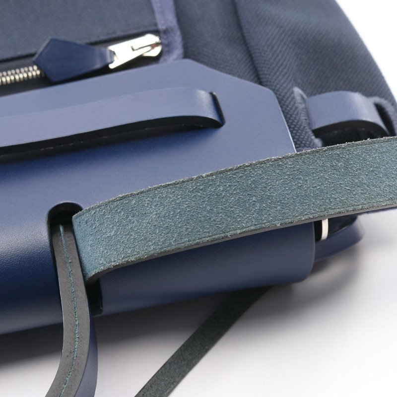 愛馬仕 Herbag Zip PM Le Tourne 單肩手提包，帆布皮革，海軍藍，二手 Z-8