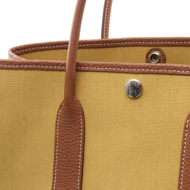 愛馬仕花園派對TPM托特包，軍用綠色帆布，Negonda皮革，米色，二手-8