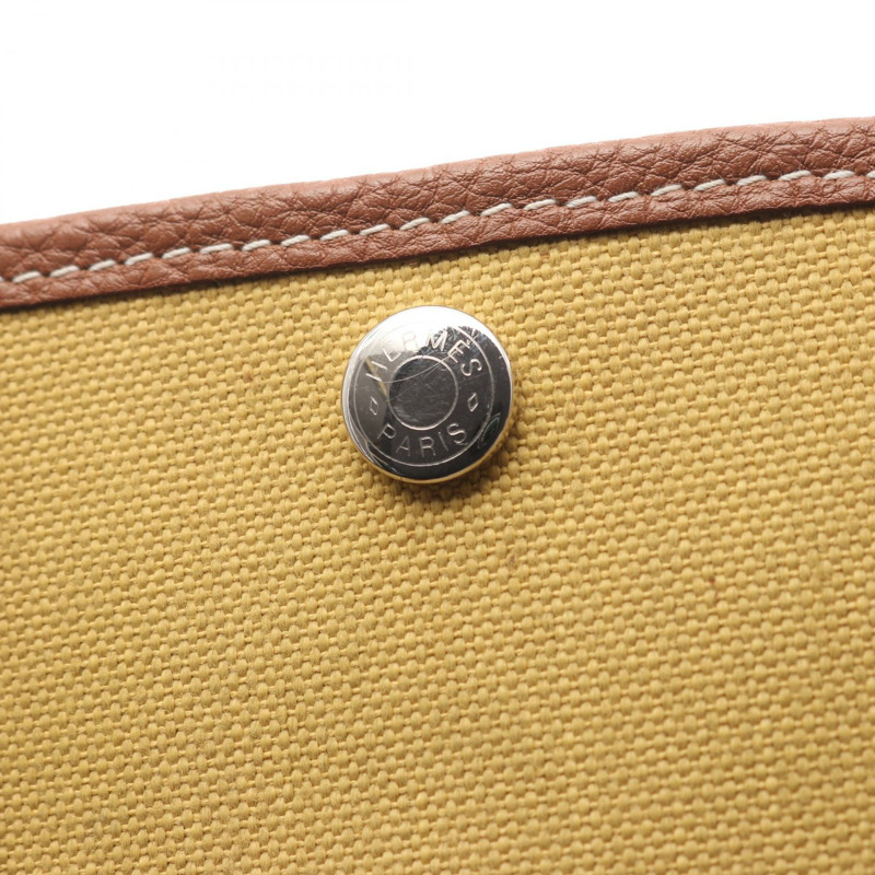 愛馬仕花園派對TPM托特包，軍用綠色帆布，Negonda皮革，米色，二手-11