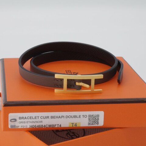 Hermès 愛馬仕 Behapi Double Tour 錫器灰 小牛皮 雙圈手環｜專櫃 16,500