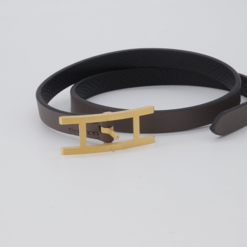 Hermès 愛馬仕 Behapi Double Tour 錫器灰 小牛皮 雙圈手環|專櫃 16,500-1