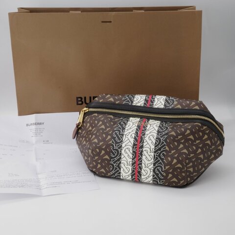 Burberry 巴寶莉 TB Monogram 條紋 棕色 帆布 中型 胸肩背包 腰包
