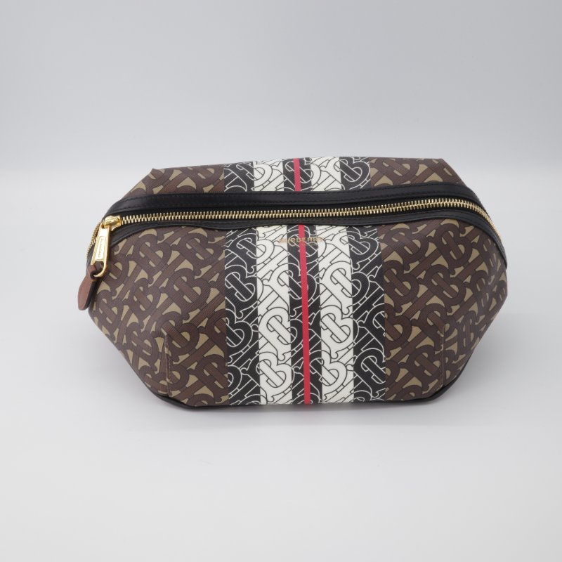 Burberry 巴寶莉 TB Monogram 條紋 棕色 帆布 中型 胸肩背包 腰包-1