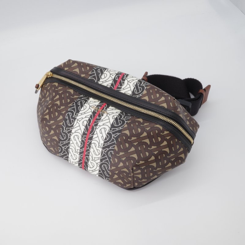 Burberry 巴寶莉 TB Monogram 條紋 棕色 帆布 中型 胸肩背包 腰包-2