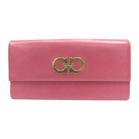 粉紅色 牛皮 Wallet 扣式長夾【Salvatore Ferragamo 費拉格慕】