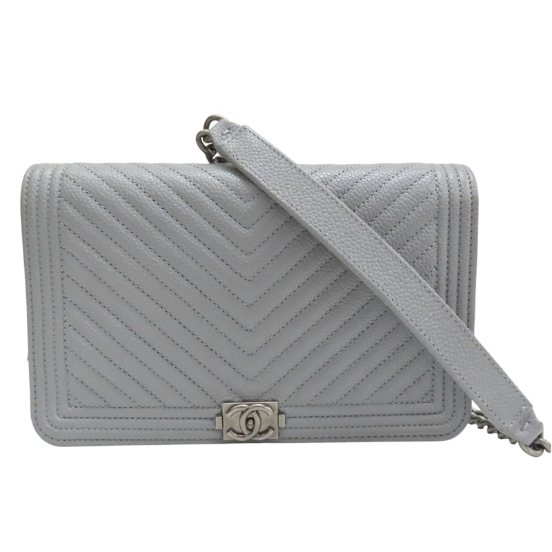 灰色 牛皮 Boy WOC 鏈帶肩背包 銀釦 (無卡)【CHANEL 香奈兒】 AP1117-0