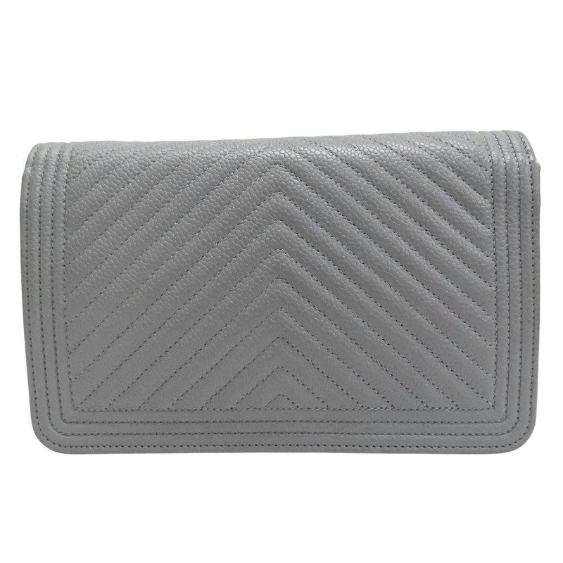 灰色 牛皮 Boy WOC 鏈帶肩背包 銀釦 (無卡)【CHANEL 香奈兒】 AP1117-1