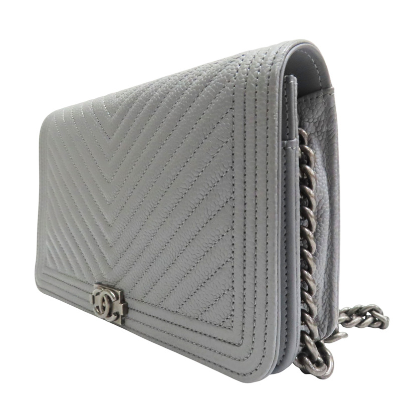 灰色 牛皮 Boy WOC 鏈帶肩背包 銀釦 (無卡)【CHANEL 香奈兒】 AP1117-2