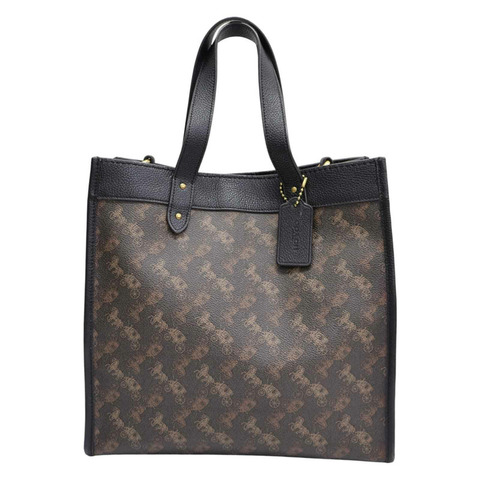 棕色 提花帆布 牛皮 FIELD 手提包 89143 (無背帶) 89143【COACH 寇馳】 89143