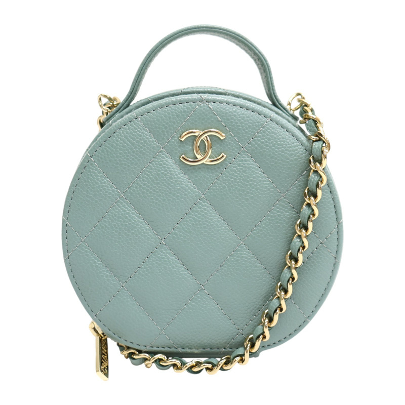 藍綠色 荔枝紋牛皮 小型化妝包 肩背包 AP2502 (無卡)【CHANEL 香奈兒】 AP2502-0