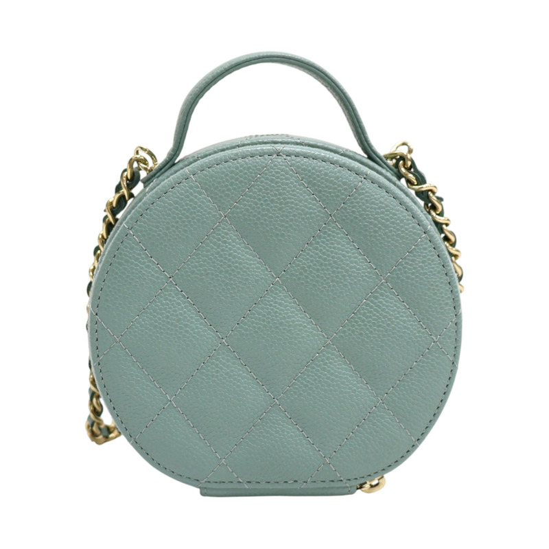 藍綠色 荔枝紋牛皮 小型化妝包 肩背包 AP2502 (無卡)【CHANEL 香奈兒】 AP2502-1