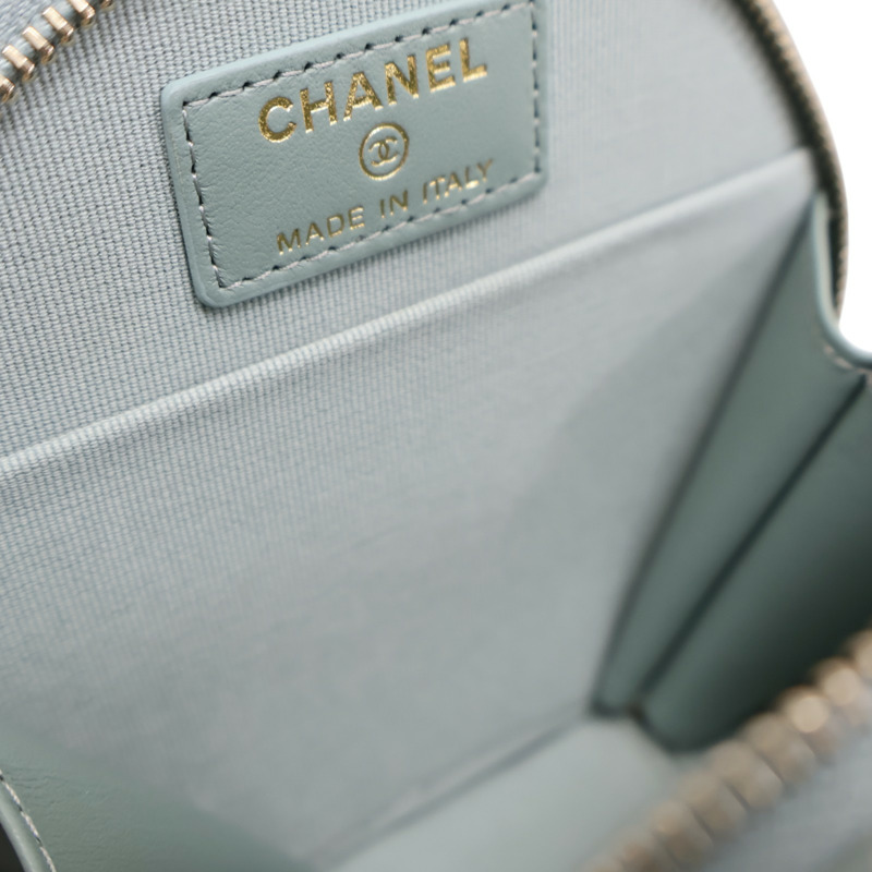 藍綠色 荔枝紋牛皮 小型化妝包 肩背包 AP2502 (無卡)【CHANEL 香奈兒】 AP2502-4