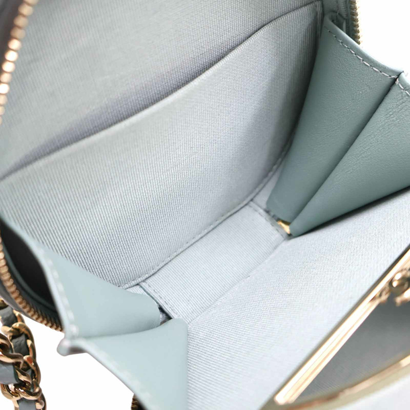 藍綠色 荔枝紋牛皮 小型化妝包 肩背包 AP2502 (無卡)【CHANEL 香奈兒】 AP2502-5