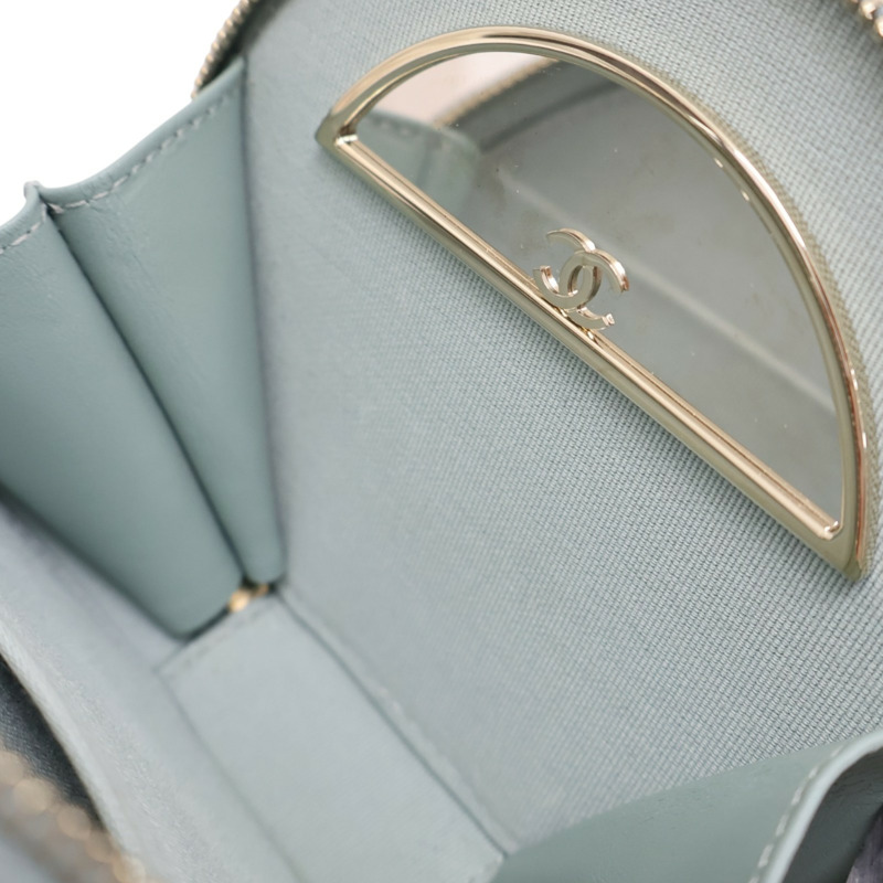 藍綠色 荔枝紋牛皮 小型化妝包 肩背包 AP2502 (無卡)【CHANEL 香奈兒】 AP2502-6