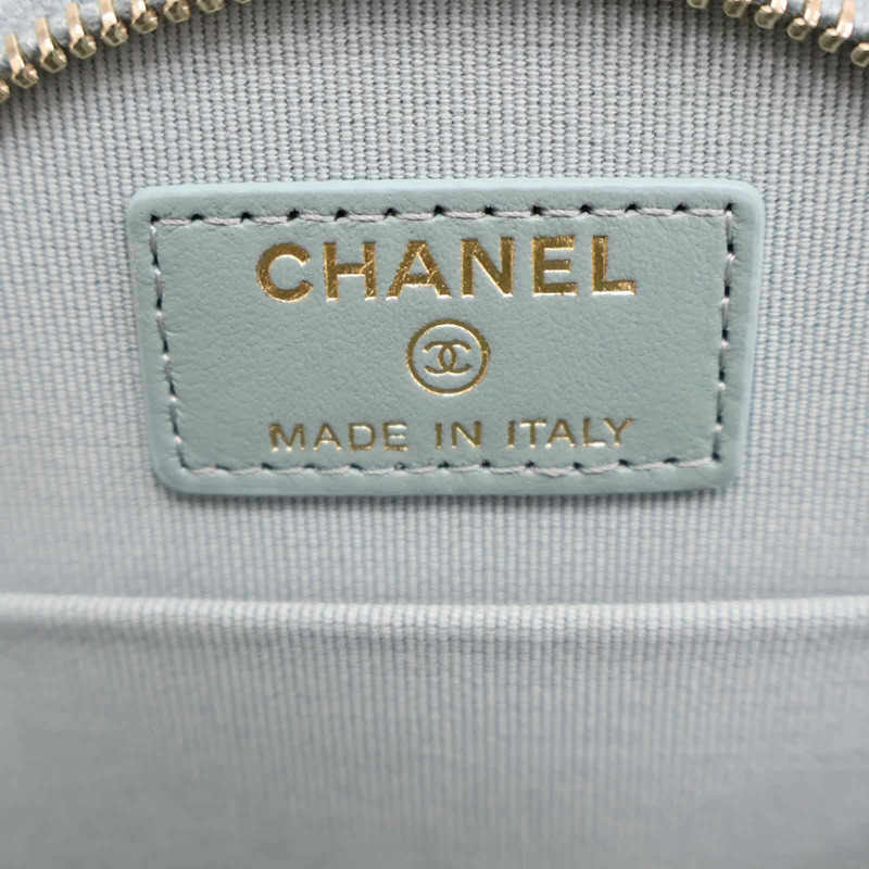 藍綠色 荔枝紋牛皮 小型化妝包 肩背包 AP2502 (無卡)【CHANEL 香奈兒】 AP2502-8