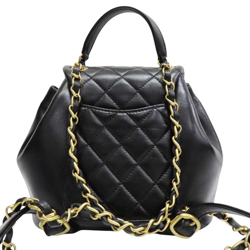 黑色 羊皮 Matelasse 後背包 金釦【CHANEL 香奈兒】 AS4493-1