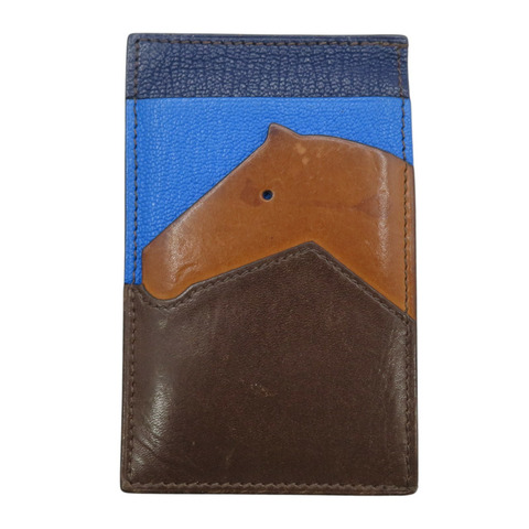 棕/藍色 牛皮 Le petits Chevaux 名片夾 卡夾 D刻【HERMES 愛馬仕】