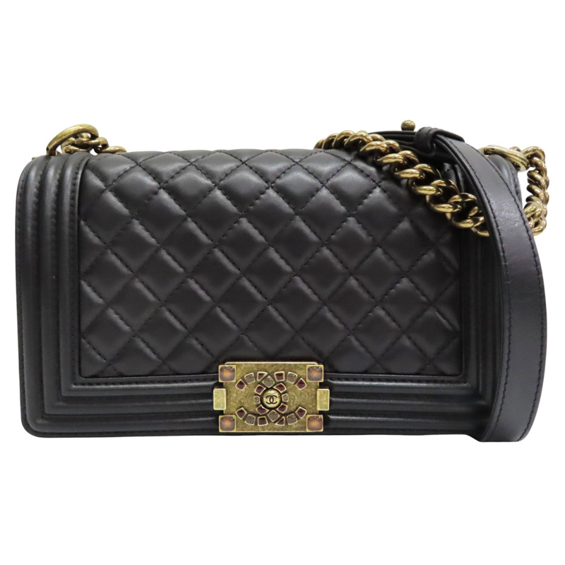 黑色 羊皮 Boy 25 鍊帶 肩背包 特殊金扣【CHANEL 香奈兒】 A67086-0