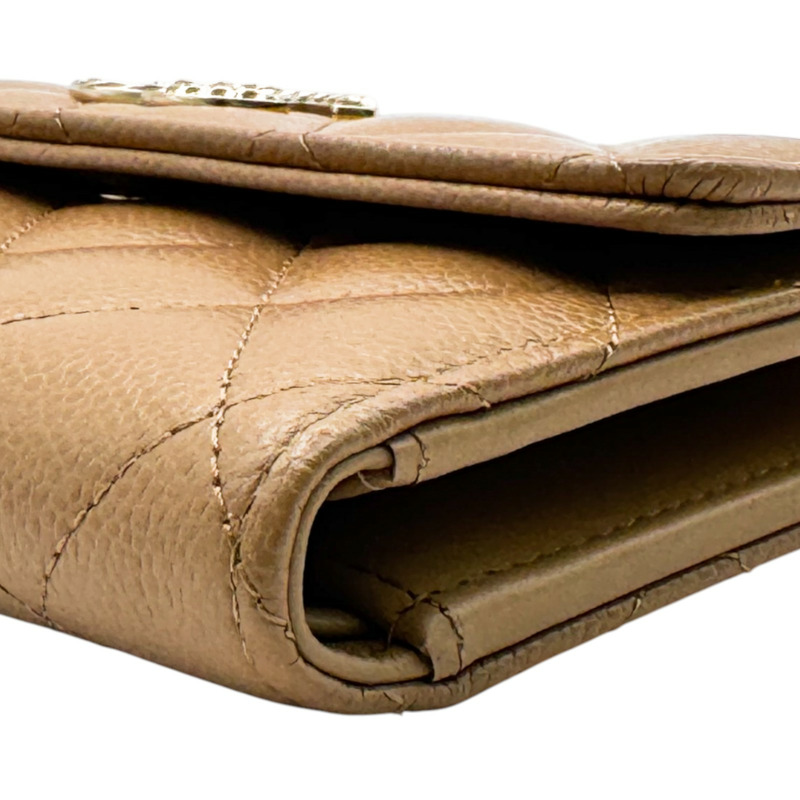 卡其色 荔枝紋 牛皮 金扣 三折中夾【CHANEL 香奈兒】 AP3051-13