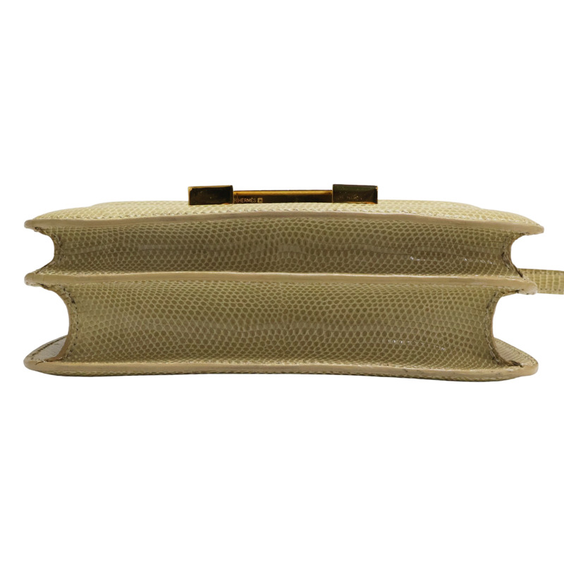 黃色 蜥蜴皮 Constance 18 肩背包 金釦 ○W刻 (附皮証/変色)【HERMES 愛馬仕】-3