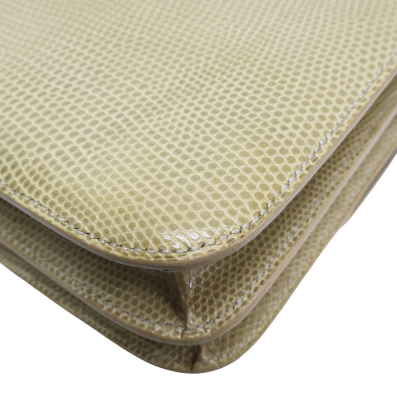 黃色 蜥蜴皮 Constance 18 肩背包 金釦 ○W刻 (附皮証/変色)【HERMES 愛馬仕】-11