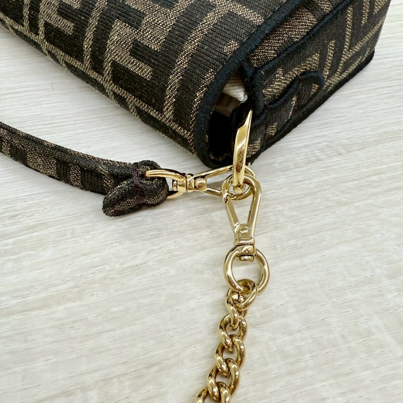 FENDI迷你法掍棕色FF提花布料提把斜背包-13