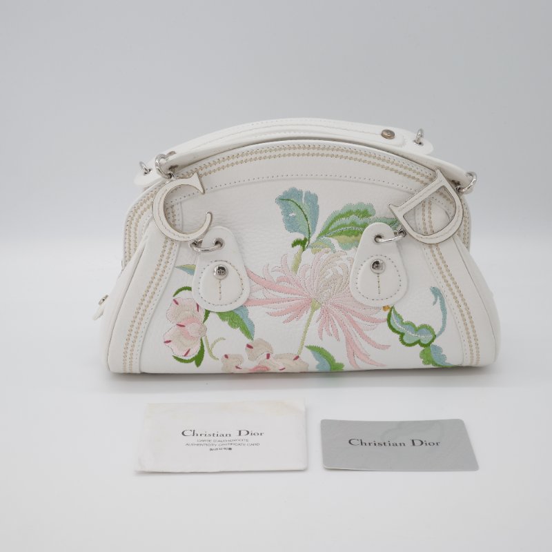 【2005秀款🌟超稀有美品不撞包】Dior 迪奧 x John Galliano 海盜爺 Detective 奶白色牛皮 🪷蓮花刺繡 手提包 復古 醫生包-0