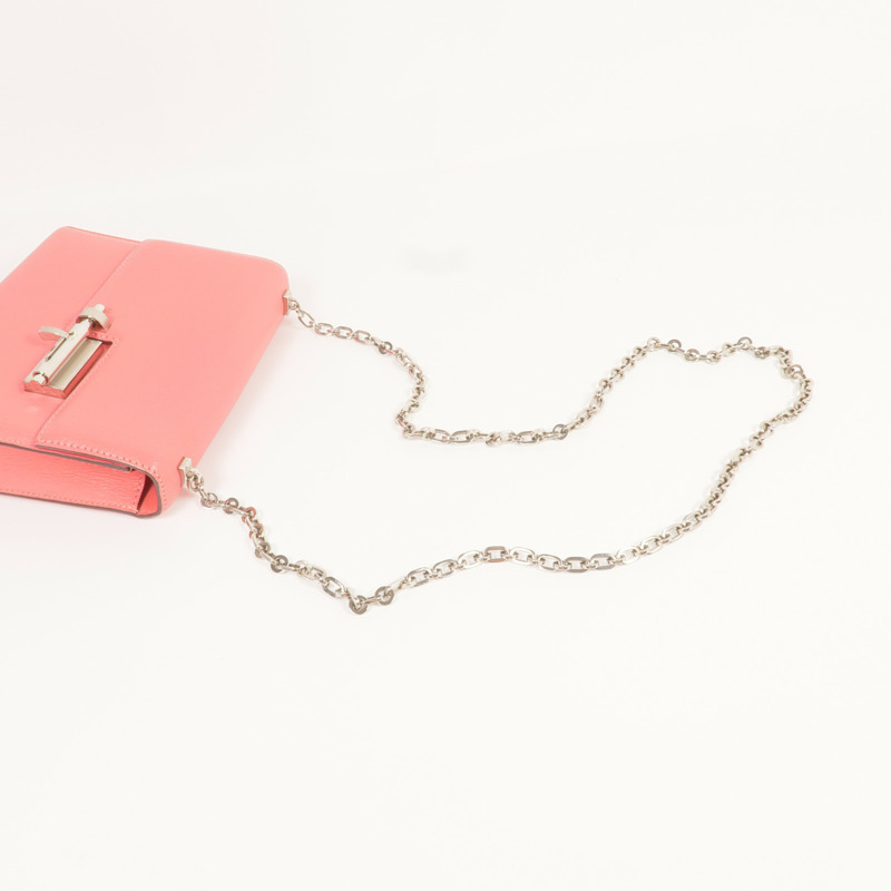 HERMES Chevre皮革Verrou Mini銀扣鏈帶肩背袋Rose Lipstick-7