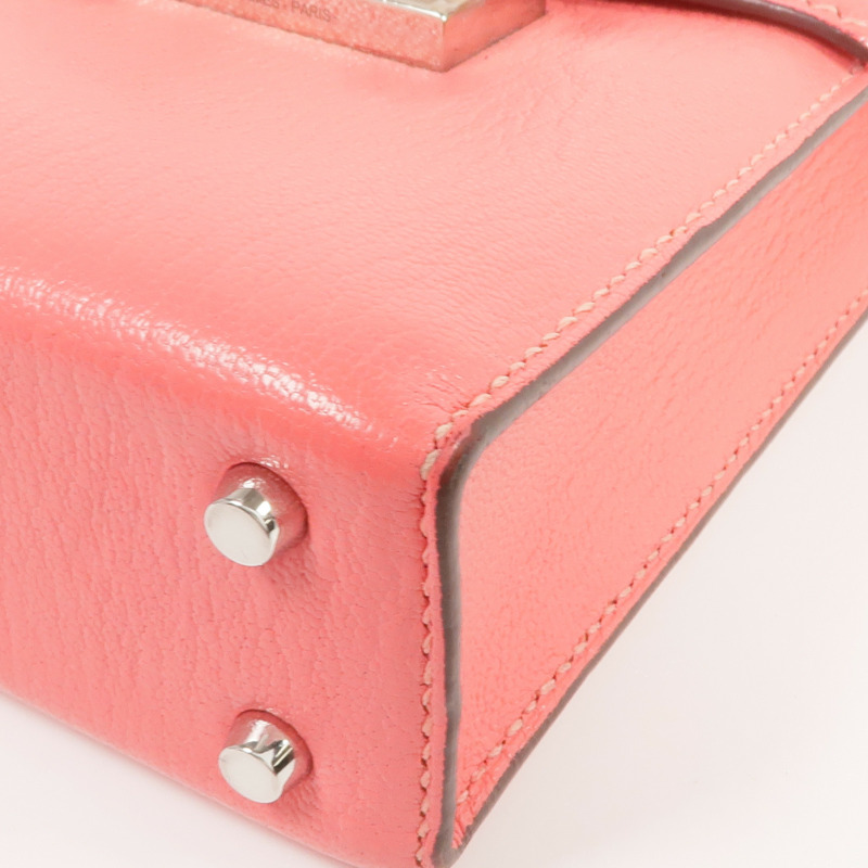 HERMES Chevre皮革Verrou Mini銀扣鏈帶肩背袋Rose Lipstick-8