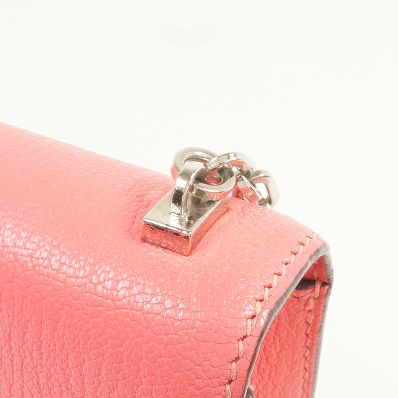 HERMES Chevre皮革Verrou Mini銀扣鏈帶肩背袋Rose Lipstick-13