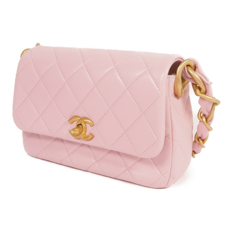 CHANEL 羊皮皮革Chain Shoulder金扣鏈帶肩背袋-1