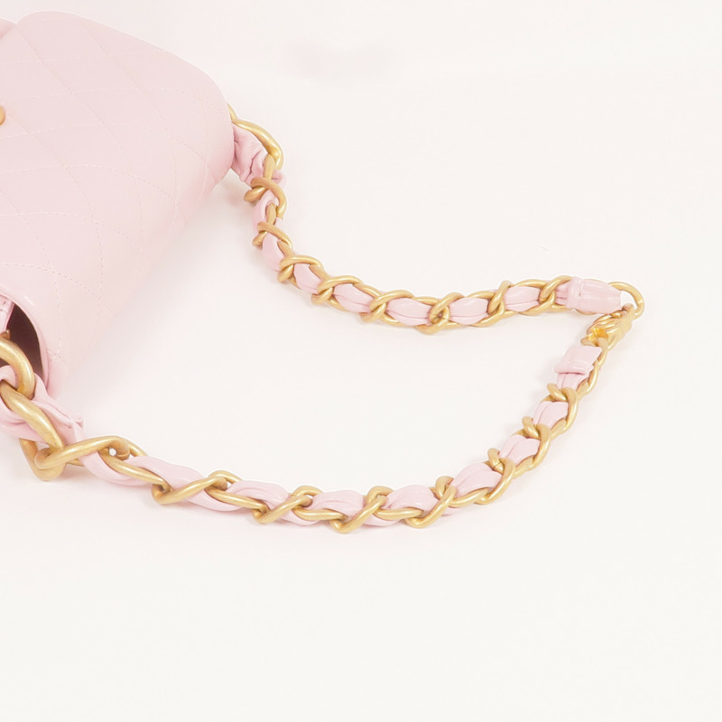 CHANEL 羊皮皮革Chain Shoulder金扣鏈帶肩背袋-7