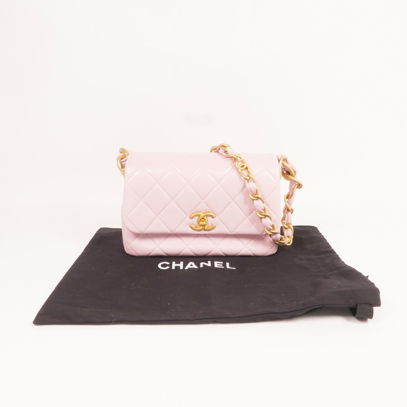 CHANEL 羊皮皮革Chain Shoulder金扣鏈帶肩背袋-9